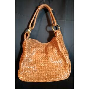 Vintage Chocolat Blu Genuine Leather Woven Shoulder Bag Tan Boho Chic Rare Color